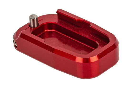 The Taran Tactical Glock 42 +1 base pad features a red anodized finish